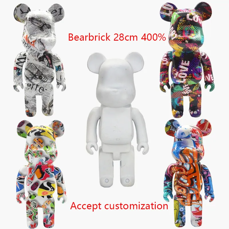 Özel el yapımı el sanatları DIY Bearbrick 28cm reçine beyaz boş Bearbrick 400 heykeli