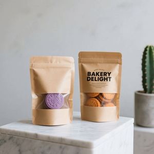 Bolsa de té Oem Odm de calidad alimentaria, bolsa de pie con estampado personalizado, bolsa de papel Kraft marrón Ziplock con ventanas - Product Image 2