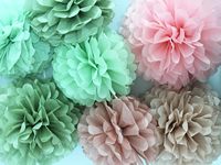 Kit de pompons en papier - Fleurs en papier rose et vert sauge pour baby shower, mariage, enterrement de vie de jeune fille, fête d'anniversaire