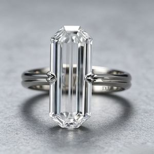 925 Sterling <b>Silver</b> <b>Emerald</b> Cut White Topaz <b>Ring</b> Elongated V Prong Solitaire Minimalist Engagement <b>Ring</b> - Product Image 2
