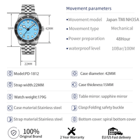 Montre mécanique pour homme PAGANI DESIGN PD-1812 Flamingo Sports Chronograph avec miroir saphir, acier inoxydable, étanche, luminescente