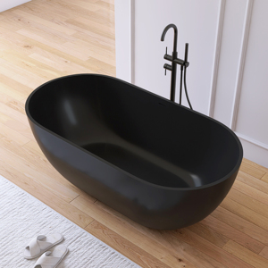Bañera Ovalada Moderna Maydon, Independiente, de Superficie Sólida Negra, Duradera y Ecológica, para Adultos, Uso en Hogar, Hotel o Villa - Product Image 1
