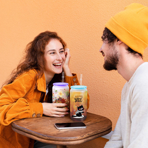 Bán buôn số lượng lớn 16oz thăng hoa màu rõ ràng thủy tinh có thể màu thạch cốc cà phê uống Tumblers với đầy màu sắc nắp nhựa - Product Image 4