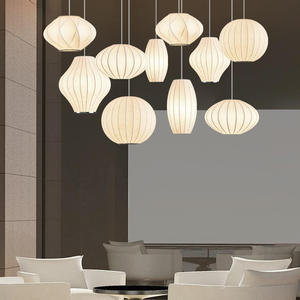 Lampe suspendue en soie blanche minimaliste, lampe de chambre à coucher, lampe de salon, décoration intérieure, lampe suspendue en tissu moderne nordique - Product Image 1