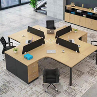 Poste de travail moderne pour personnel de fabricant, bureau modulaire en L de 2, 4 ou 6 places avec cloison en bois, postes de travail de bureau