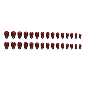 Cherry Dark Red Bordeaux Burgundy Ngắn Hạnh Nhân Giả Móng Tay Nghệ Thuật Mẹo Rắn Màu Báo Chí Trên Móng Tay - Product Image 6