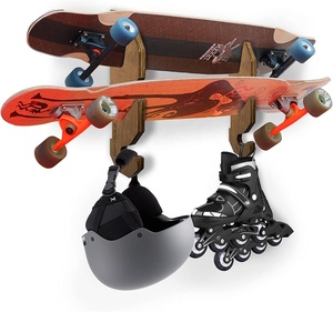 Présentoir de Skateboard en bois support <span class=keywords><strong>mural</strong></span> avec crochet de suspension pour patins à roulettes et casques - Product Image 3