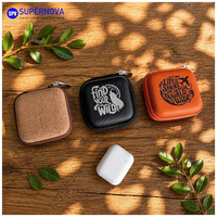 Étui de rangement pour écouteurs en cuir PU gravable au laser Supernova, en EVA, vierge pour gravure laser, avec logo personnalisé, mini sac à fermeture éclair pour gadgets audio