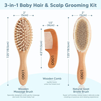 Set de Cepillo y Peine de Madera Personalizado con Logo para Bebés, con Cerdas Suaves de Pelo de Cabra, para Recién Nacidos y Niños Pequeños, Set de Regalo Ecológico para la Capilaria