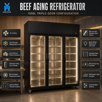 Réfrigérateur de maturation de bœuf BSG1890 1500L, vitrine de maturation de bœuf à triple porte pour grands services de boucherie