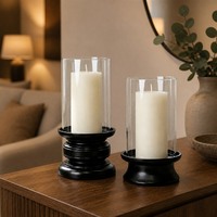 Chinesischer Stil Massivholz Windgeschützter Kerzenhalter, Mattschwarzer Aromatherapie-Kerzenständer, Elegante Esstisch-Dekoration