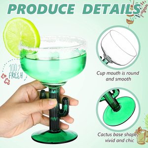 Vasos de Margarita con Borde Verde Cactus, Vaso de Cóctel de Cactus Soplado a Mano - Product Image 3