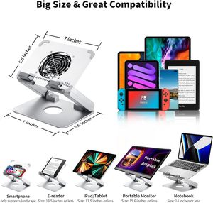 Soporte Ajustable para Portátil de Metal, Soporte de Enfriamiento para Portátil con Rotación de 360 Grados, Soporte Elevador Plegable para Portátil con Ventiladores Dobles - Product Image 5