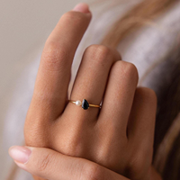 Bague personnalisable Toi et Moi avec pierre de naissance, plaqué or 18 carats PVD, sans ternissement, en acier inoxydable de haute qualité, bijoux