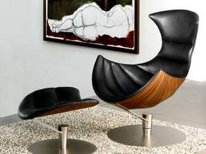 Walnussholz-Loungesessel mit Fußhocker aus Kunstleder Wohnzimmermöbel Hummersessel Sofa - Product Image 6