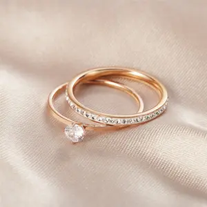 Men And Women Couple Rings Stainless Steel Jewelry Wholesale Rose Gold Wedding Ring Stainless Steel Diamond Jewelry