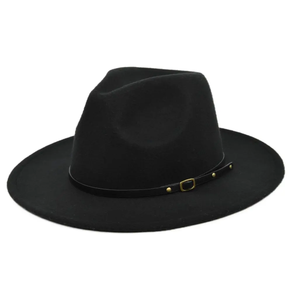 Sombrero Fedora Panamá de lana Unisex, sombrero con cinturón personalizado, color negro, venta al por mayor de fábrica