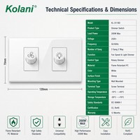 Panneau de variateur de vitesse et de luminosité pour ventilateur de plafond, plaque murale modulaire dissimulée 120, panneau PC blanc brillant standard thaïlandais