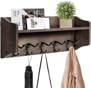 Porte-manteau mural de ferme personnalisé, en <span class=keywords><strong>bois</strong></span>, <span class=keywords><strong>étagère</strong></span> supérieure pour le rangement - Product Image 1