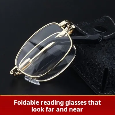 FANXUN 2003 Dual-Light Black Metal Reading Glasses Portable Far-Distance Dual-Purpose Multifunctional Folding Look Far Glasses