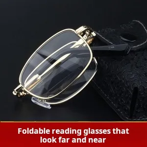 FANXUN 2003 نظارات قراءة ثنائية الضوء باللون الأسود معدنية محمولة للرؤية البعيدة نظارات متعددة الأغراض القابلة للطي للرؤية البعيدة