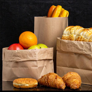 Bolsa de pan de papel Kraft personalizable embalaje de alimentos para llevar biodegradable sin asa para entrega y almuerzo - Product Image 1