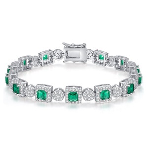 Braccialetti da Tennis da donna da 7 pollici rodiato di colore verde zircone personalizzato alla moda argento da donna bracciale Tennis smeraldo