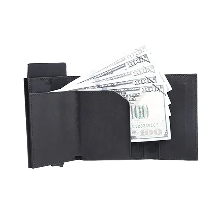 RFID Blocking Card Holder Leather Mo Wallet Metal Money Clip Aluminum Pop-up Card Case Designer Wallet Small Wallet for Women