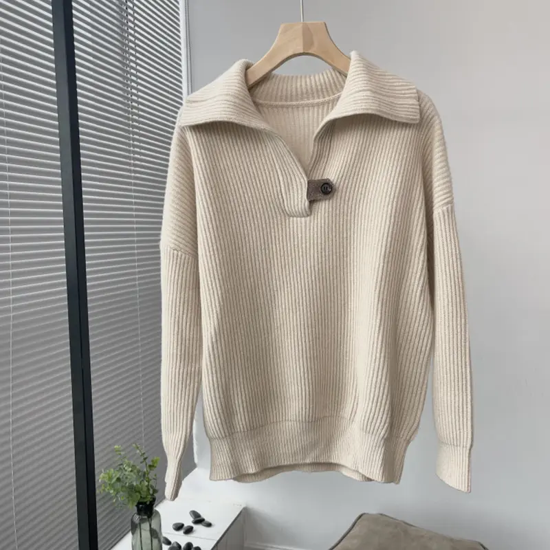 23 women's autumn and winter BC bright British rib large lapel cashmere sweater short warm knitted sweater