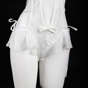 Lemon Story Women's <b>Lace</b> Bodysuit <b>White</b> Sexy Sheer Stretch Sleepwear With Pearls 9148 - Product Image 2