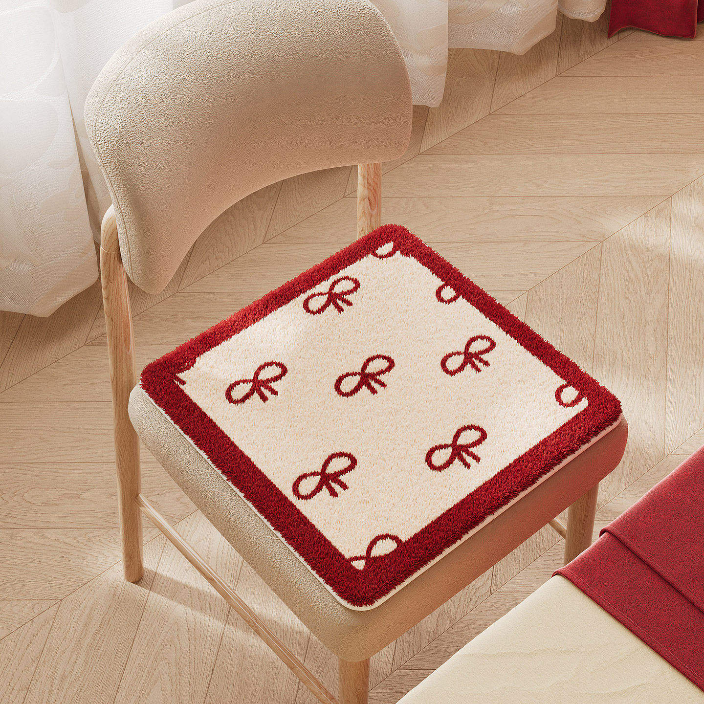 ดีไซน์โบว์สีแดง [ผ้าแคชเมียร์เทียม - อบอุ่นและไม่ลื่น]