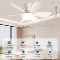 E26/E27 petits ventilateurs de plafond de 20.5 "avec lumières, 3 couleurs à intensité variable et 3 vitesses, ventilateur ampoule à visser dans le ventilateur de plafond blanc