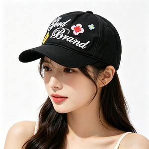 หมวกแก๊ปปักลายตัวอักษรสีดำแบบยูนิเซ็กซ์ 6 แผง ผ้าแคนวาส พร้อมหัวเข็มขัดโลหะ สำหรับใส่ลำลองทุกวัน - Product Image 1