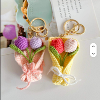 Buket bunga matahari, daisy, mawar, tulip rajutan mini, gantungan kunci, bunga rajutan, grosir