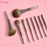 Ensemble de 9 pinceaux de maquillage professionnels rose dégradé à marque privée, avec logo personnalisé, poils en nylon de qualité supérieure, idéal pour les voyages
