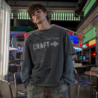 Sweat-shirt personnalisé à col rond et manches longues en tricot gaufré double couche 360 GSM pour homme, effet délavé, imprimé DTG, style streetwear vintage