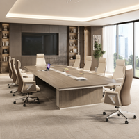 Table de conférence moderne en placage de bois de grande taille, table de réunion de luxe avec boîte de rangement pour câbles, idéale pour les projets de bureaux d'entreprise
