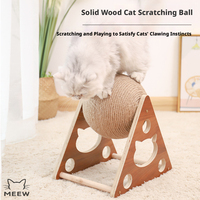 Jouet à gratter pour chat en bois massif avec balle rotative en sisal, cadre triangulaire, jouet interactif pour chaton pour le nettoyage des griffes