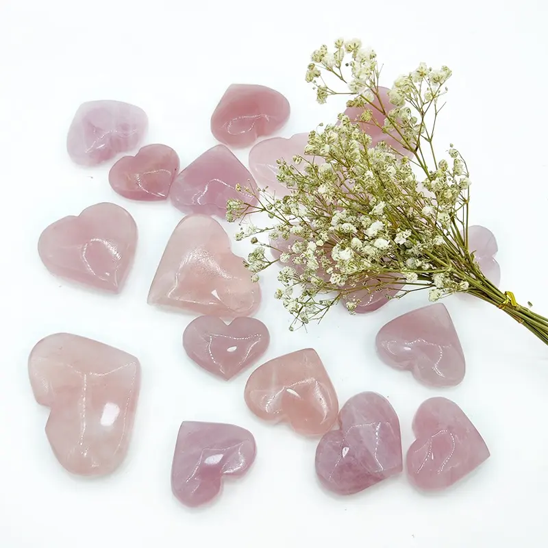 Natural Rose Quartz Love Heart Shaped Pink Crystal Palm Healing Gemstone