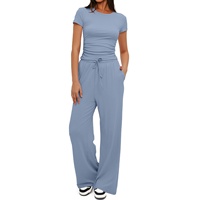 Ensemble décontracté deux pièces en modal pour femme, printemps/été, manches courtes, pantalon large, tenue de sport et fitness, vente en gros, plusieurs couleurs