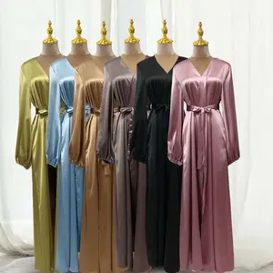 2024 High Quality Hot Selling Satin Abaya Islamic Clothing For Girls Turkey Dubai Abaya Designs Wholesale Open Plain Abaya