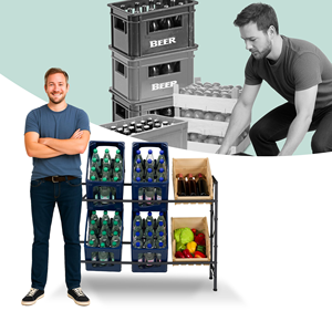 Étagère à boissons autoportante à 2 niveaux en acier avec roulettes, décapsuleur et rangements pour bouteilles d'eau et de bière pour le stockage de boissons dans le garde-manger - Product Image 2