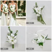 HB117 Nouveau bouquet de fleurs artificielles Calla Lily blanc et vert, luxueux, pour mariage, mariée, demoiselles d'honneur, décoration de bouquet de fleurs à tenir à la main