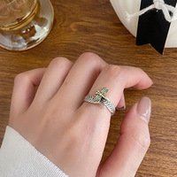 Bague élégante vintage en plumes avec libellule dorée, style thaïlandais distinctif en argent, pour femme