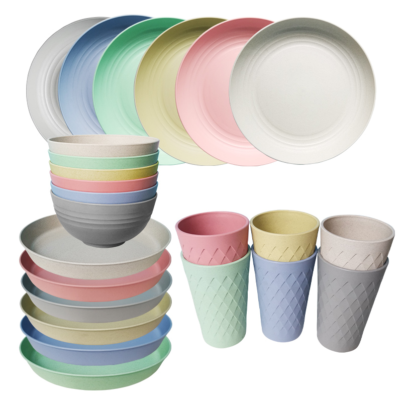 Wheat straw children plastic tableware: Bowl Cup plate set plastic plate & bowl