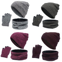 N322 Offre Spéciale hiver épais 3 pièces ensemble confortable tricot écharpe chapeau gant ensembles pour hommes femmes