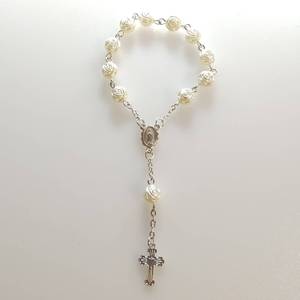 Pulsera de Rosario con Cuentas de <span class=keywords><strong>Perlas</strong></span> ABS Doradas o Plateadas con Mini Cruz para Recién Nacidos - Product Image 6