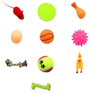 Joymay Set mainan kunyah mencicit anjing, 10 buah paket mainan hewan piaraan tahan gigit tali bola kayu bambu busa wol Linen kuat - Product Image 6