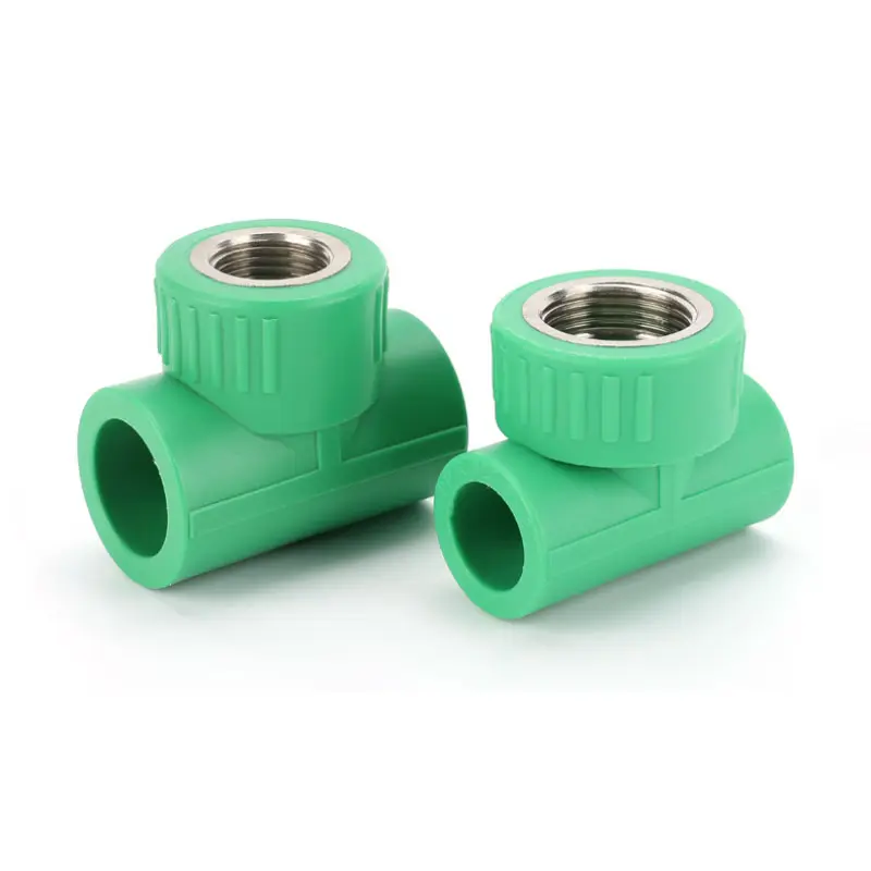 Acessórios para tubos PPR Material PPR de latão 25*3/4 Rosca fêmea TEE Inserção de latão Verde acessórios para tubos PPR