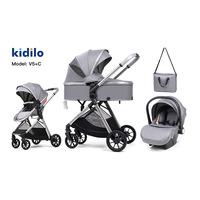 Poussette Kidilo Réversible et Haute de Gamme Trois-en-Un, Multifonctionnelle, Pliable avec Amortisseur, pour Nouveau-né, Housse en Lin pour Voiture, pour Enfants